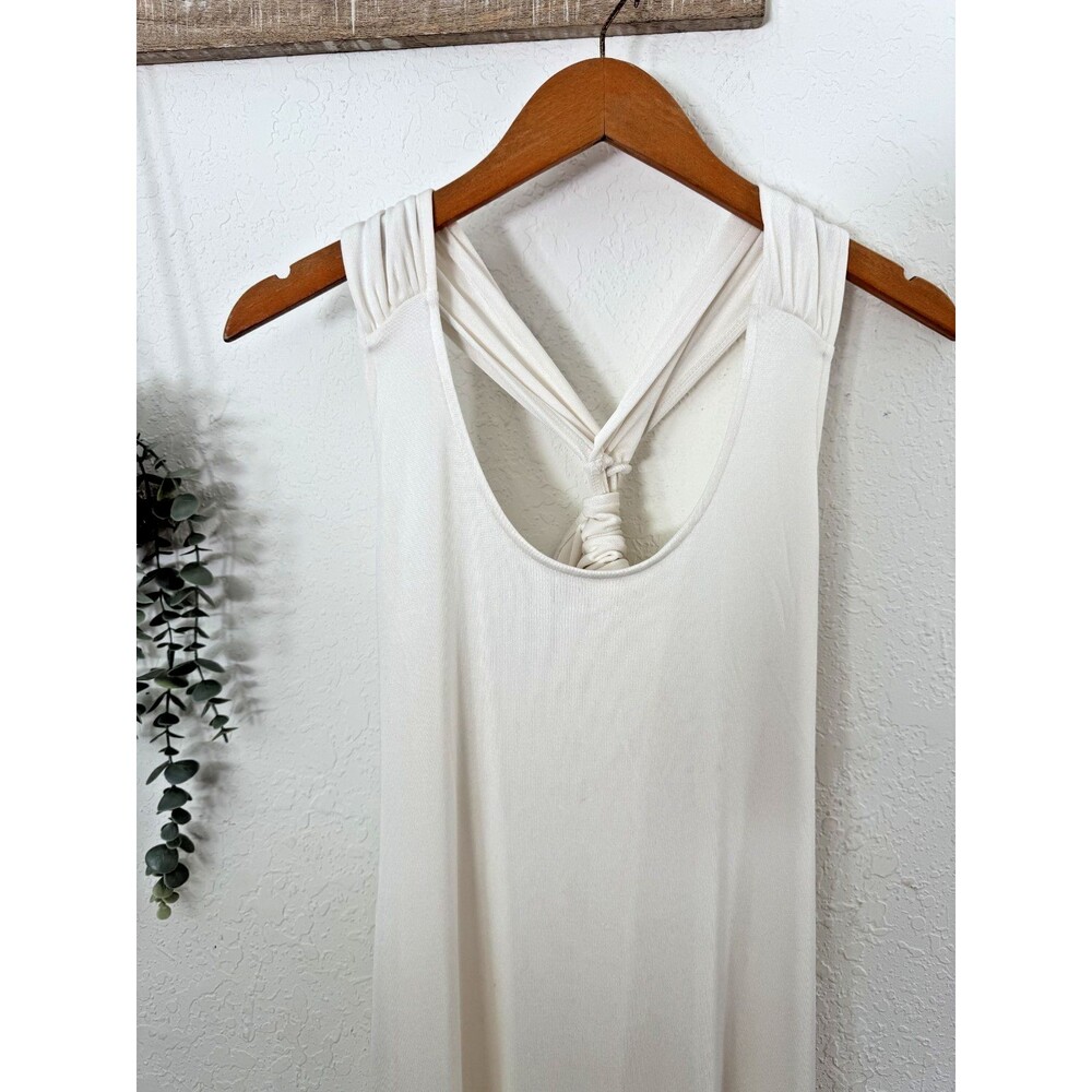 Banana Republic Maxi Dress S Ivory Sleeveless Open Back Twist Knot Strech Dress